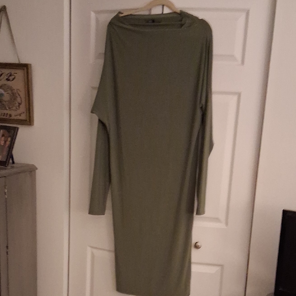 Norma Kamali Long Sleeve Olive Dress
